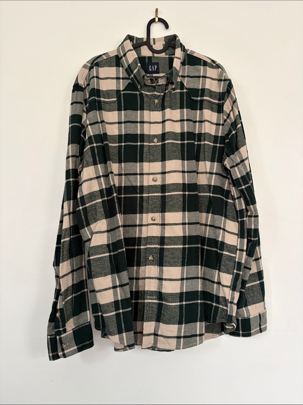 GAP Green and Cream flannel Button-Down Shirt large